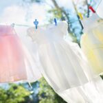 clothesline, little girl dresses, laundry, hang, clothespins, clean, airy, washed clothes, clothing, dresses, children's clothes, clothes